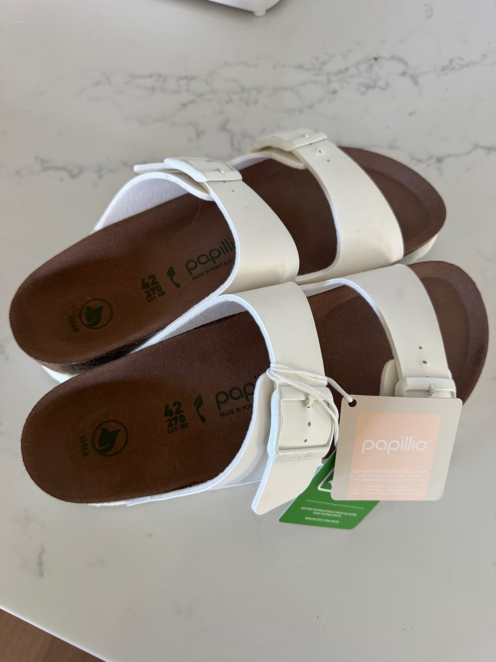 Birkenstock Papillio Women's White Arizona Cork Footbed Sandals Vegan Leather